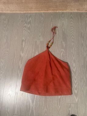 Sezane Rust Red Halter Camisole with Bead Tie
